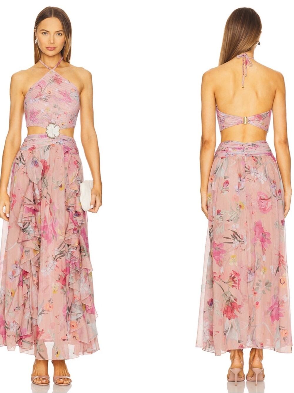 PATBO Lily Flower Floral Cutout Maxi Dress Size XS